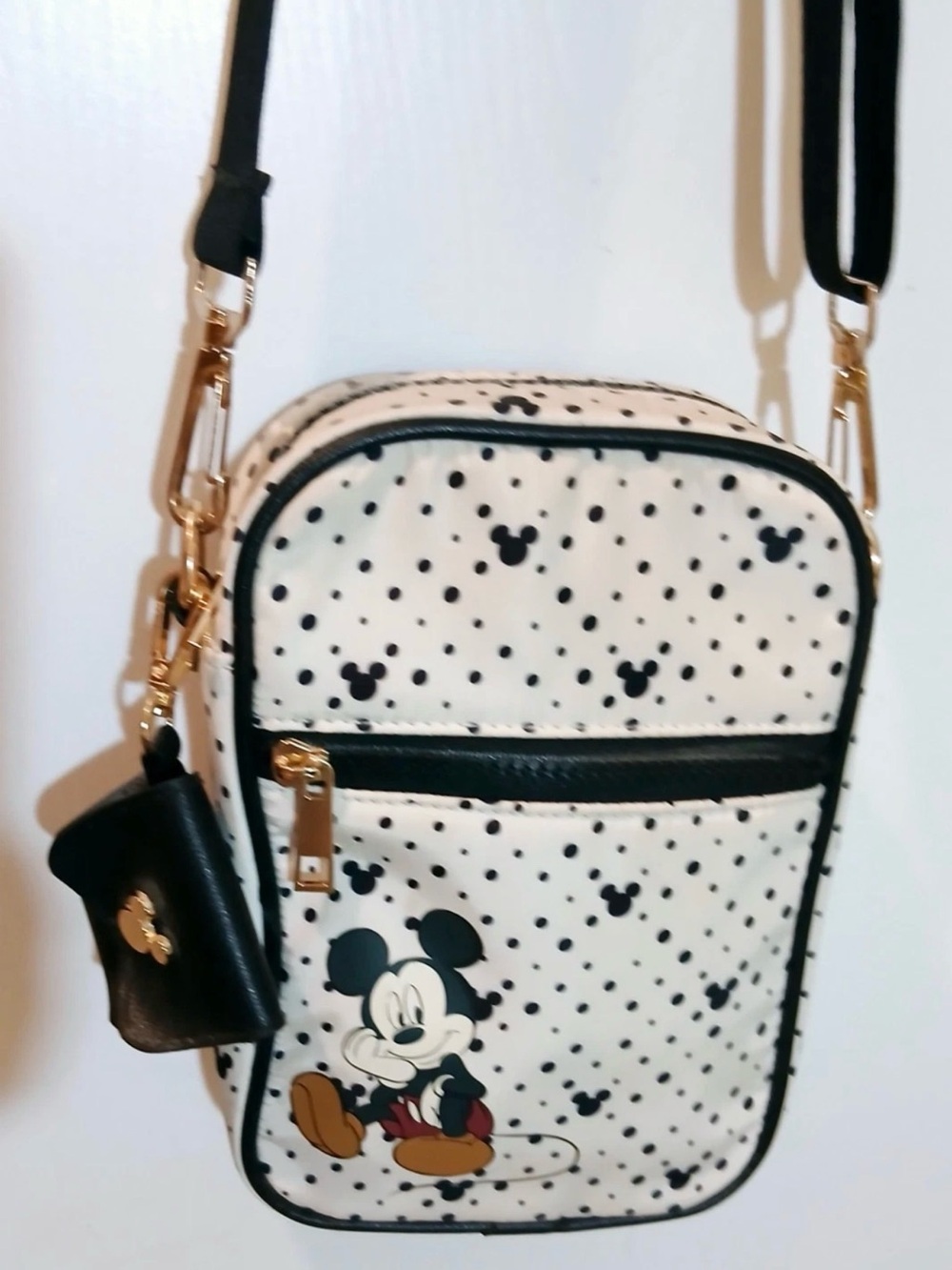 Disney Black & White Mickey Mouse Crossbody Bag with Gold Hardware
